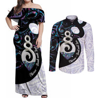 Aotearoa Pikorua Couples Matching Off Shoulder Maxi Dress and Long Sleeve Button Shirt NZ Twist - Bond And Love LT14 White - Polynesian Pride