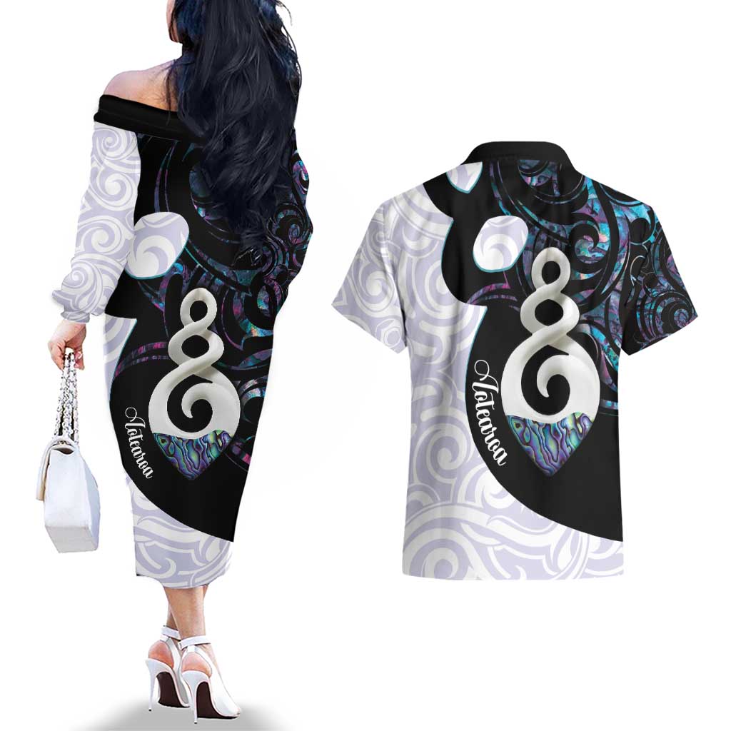 Aotearoa Pikorua Couples Matching Off The Shoulder Long Sleeve Dress and Hawaiian Shirt NZ Twist - Bond And Love