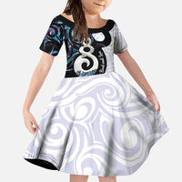 Aotearoa Pikorua Family Matching Short Sleeve Bodycon Dress and Hawaiian Shirt NZ Twist - Bond And Love LT14 Daughter's Dress White - Polynesian Pride