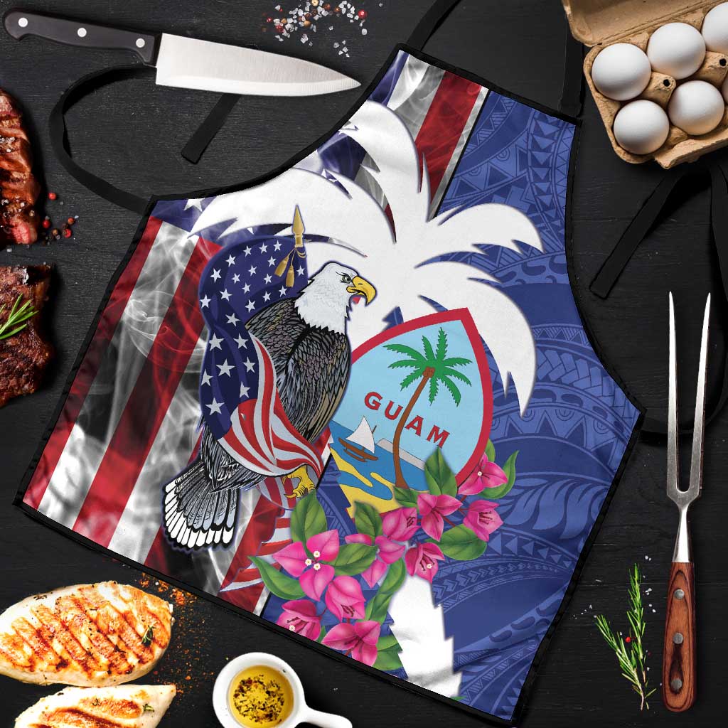 United States Guam Apron USA Eagle Guahan Seal Bougainvillea LT14 Blue - Polynesian Pride