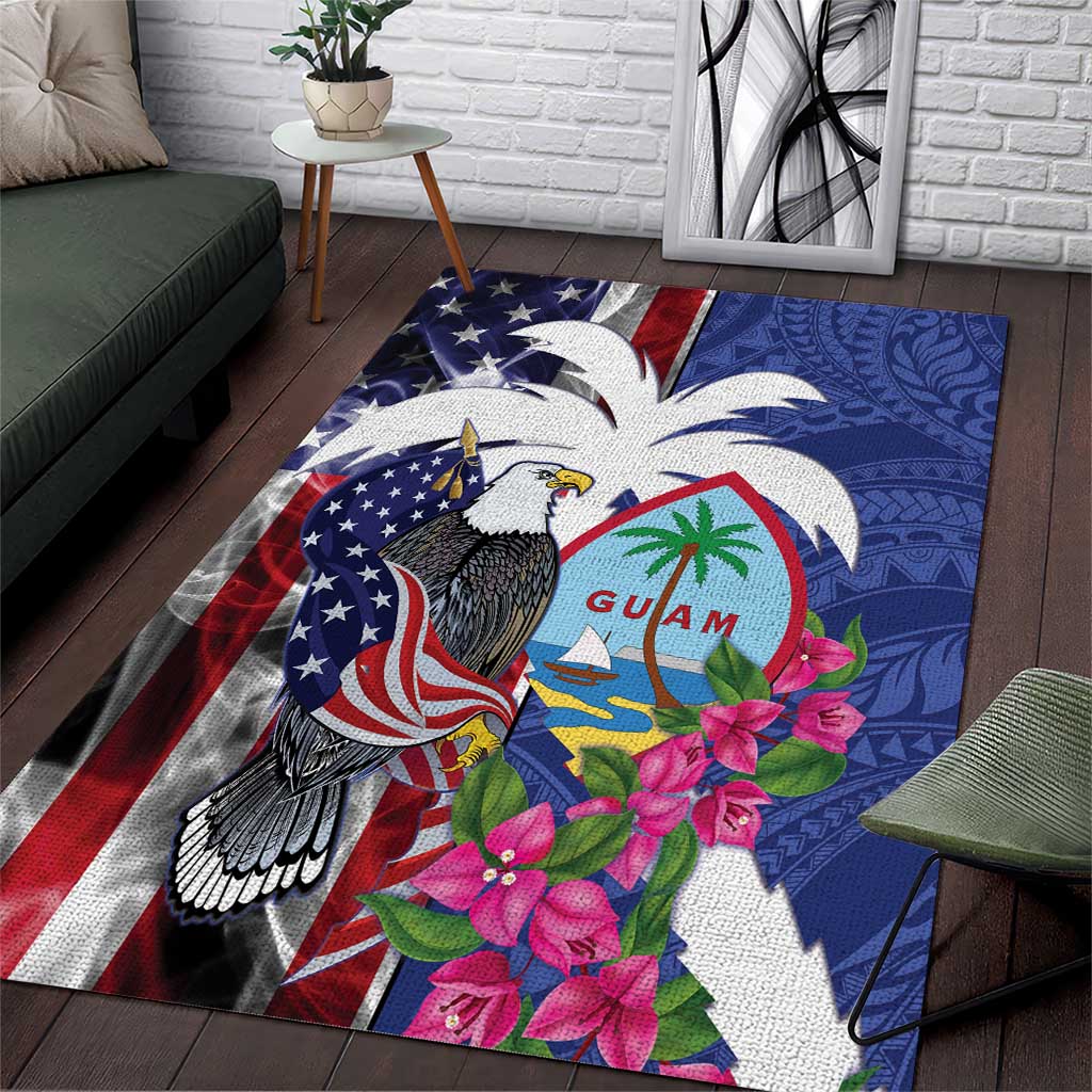 United States Guam Area Rug USA Eagle Guahan Seal Bougainvillea LT14 Blue - Polynesian Pride
