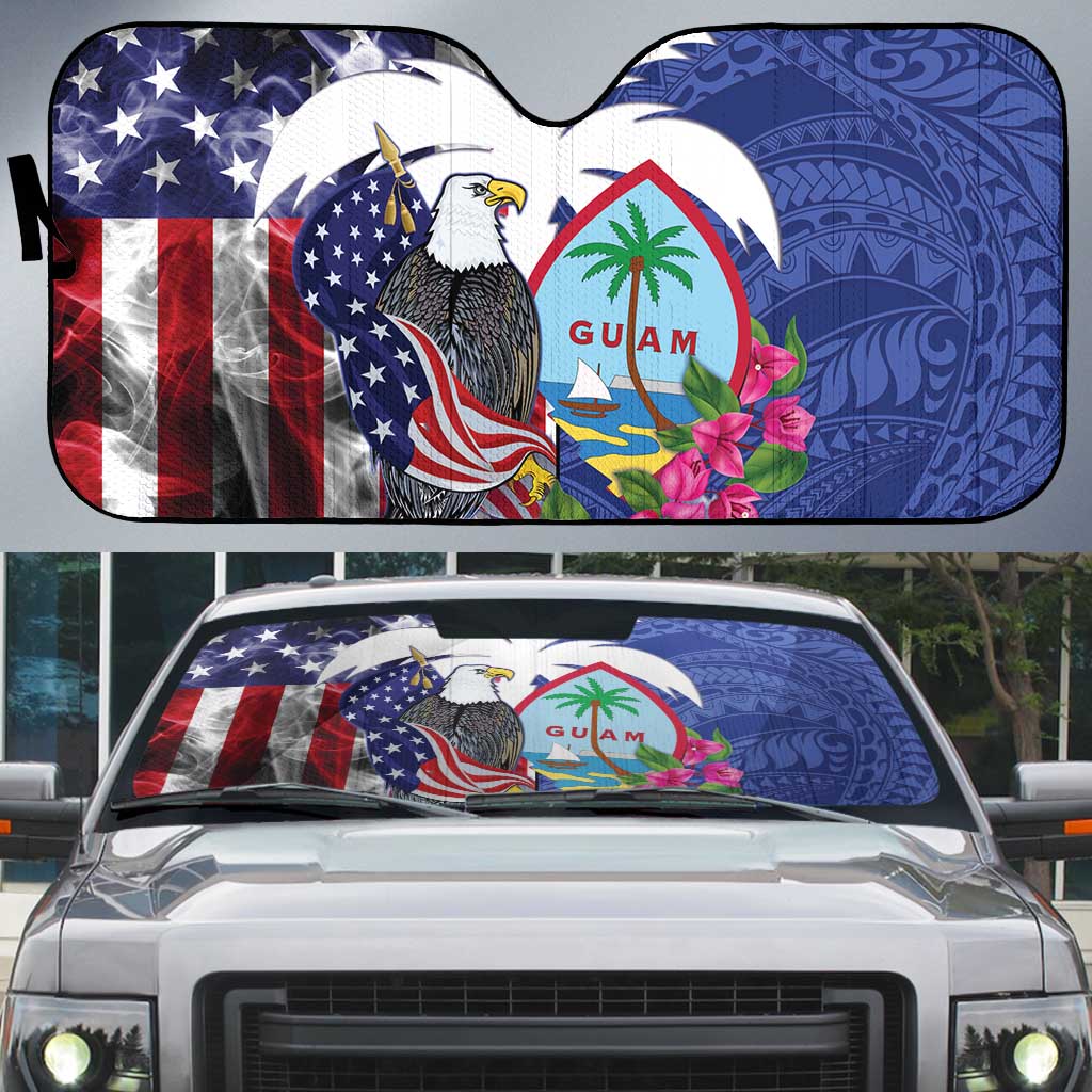 United States Guam Auto Sun Shade USA Eagle Guahan Seal Bougainvillea - Polynesian Pride
