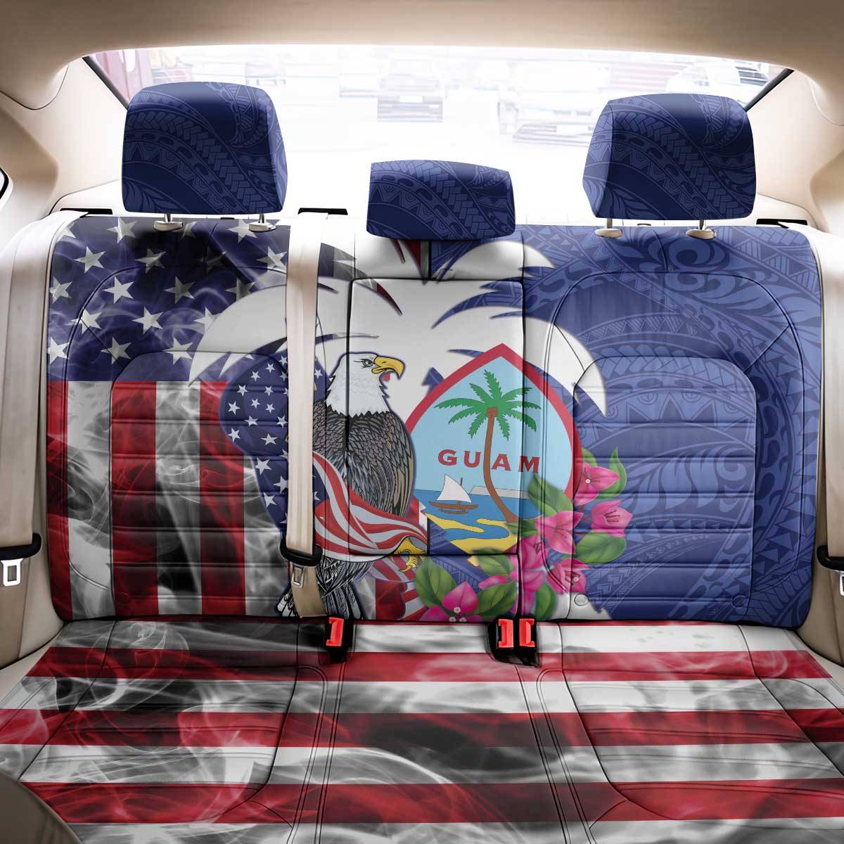 United States Guam Back Car Seat Cover USA Eagle Guahan Seal Bougainvillea LT14 - Polynesian Pride