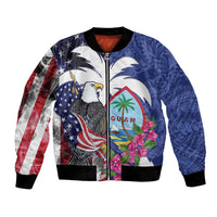 United States Guam Bomber Jacket USA Eagle Guahan Seal Bougainvillea LT14 Unisex Blue - Polynesian Pride