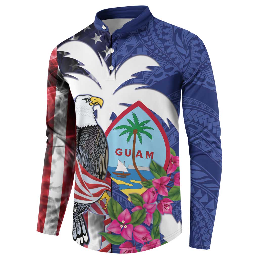 United States Guam Button Sweatshirt USA Eagle Guahan Seal Bougainvillea LT14 - Polynesian Pride