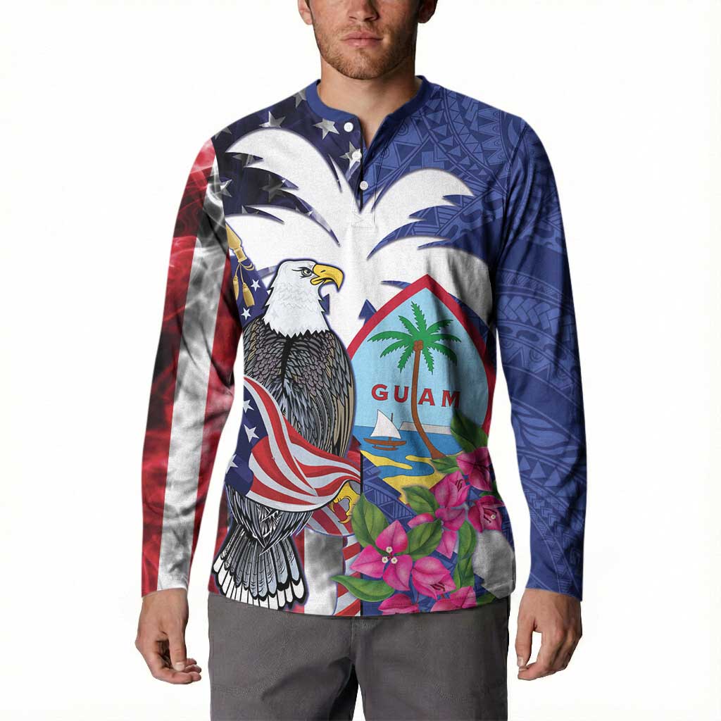 United States Guam Button Sweatshirt USA Eagle Guahan Seal Bougainvillea LT14 - Polynesian Pride