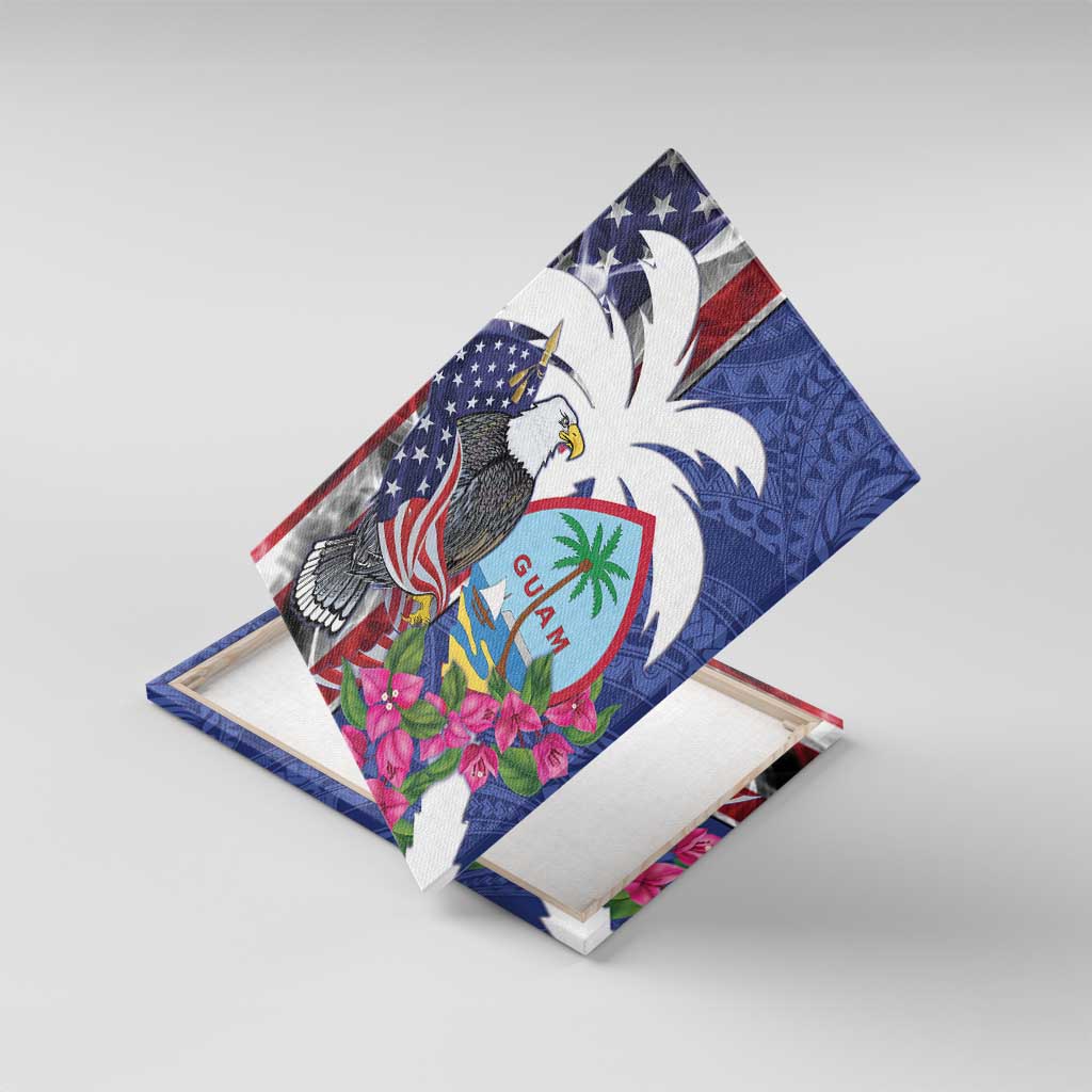 United States Guam Canvas Wall Art USA Eagle Guahan Seal Bougainvillea LT14 With Frame Blue - Polynesian Pride