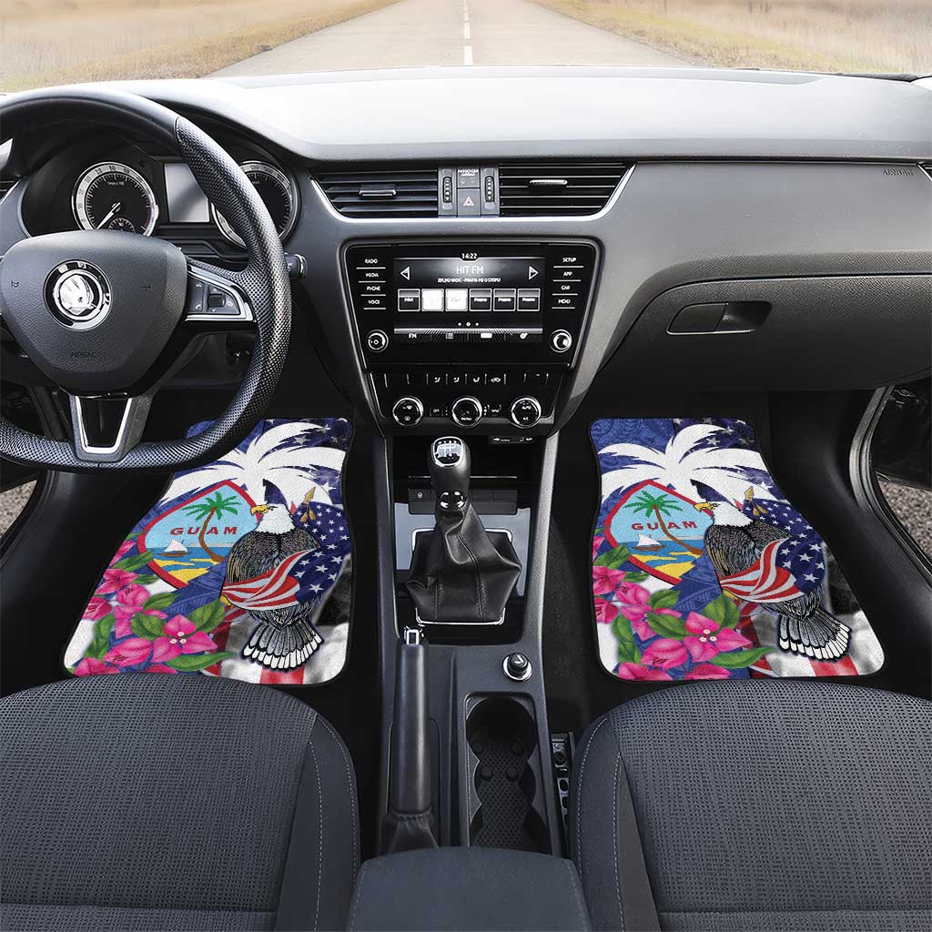 United States Guam Car Mats USA Eagle Guahan Seal Bougainvillea LT14 Set 2pcs - Front Blue - Polynesian Pride