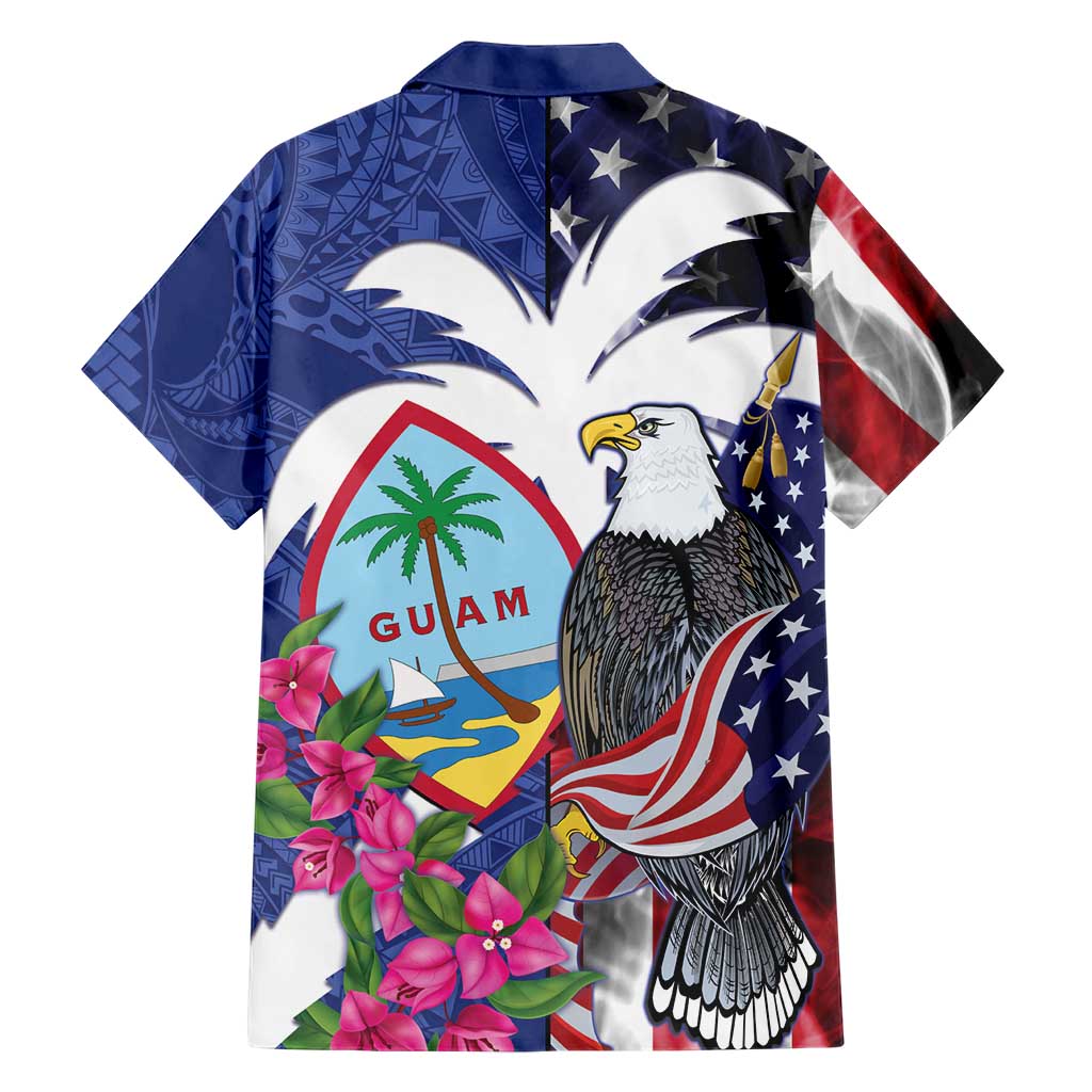 United States Guam Family Matching Off The Shoulder Long Sleeve Dress and Hawaiian Shirt USA Eagle Guahan Seal Bougainvillea LT14 - Polynesian Pride