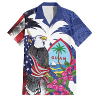 United States Guam Family Matching Off Shoulder Short Dress and Hawaiian Shirt USA Eagle Guahan Seal Bougainvillea LT14 Dad's Shirt - Short Sleeve Blue - Polynesian Pride