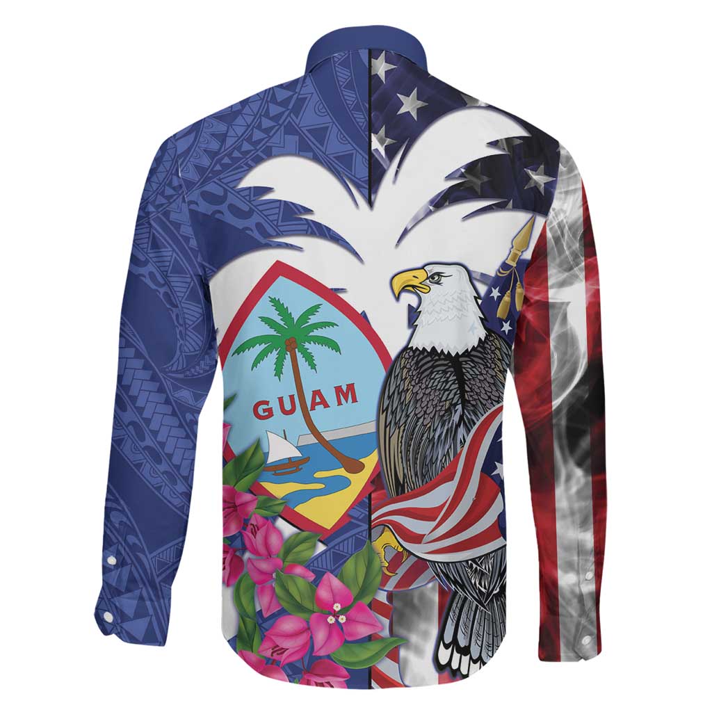 United States Guam Family Matching Off Shoulder Short Dress and Hawaiian Shirt USA Eagle Guahan Seal Bougainvillea LT14 - Polynesian Pride