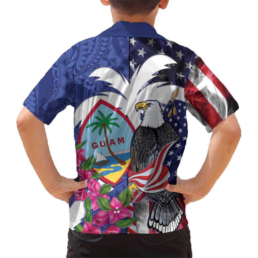 United States Guam Family Matching Puletasi and Hawaiian Shirt USA Eagle Guahan Seal Bougainvillea LT14 - Polynesian Pride