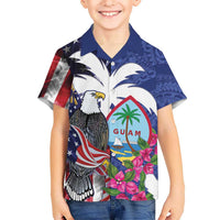 United States Guam Family Matching Tank Maxi Dress and Hawaiian Shirt USA Eagle Guahan Seal Bougainvillea LT14 Son's Shirt Blue - Polynesian Pride
