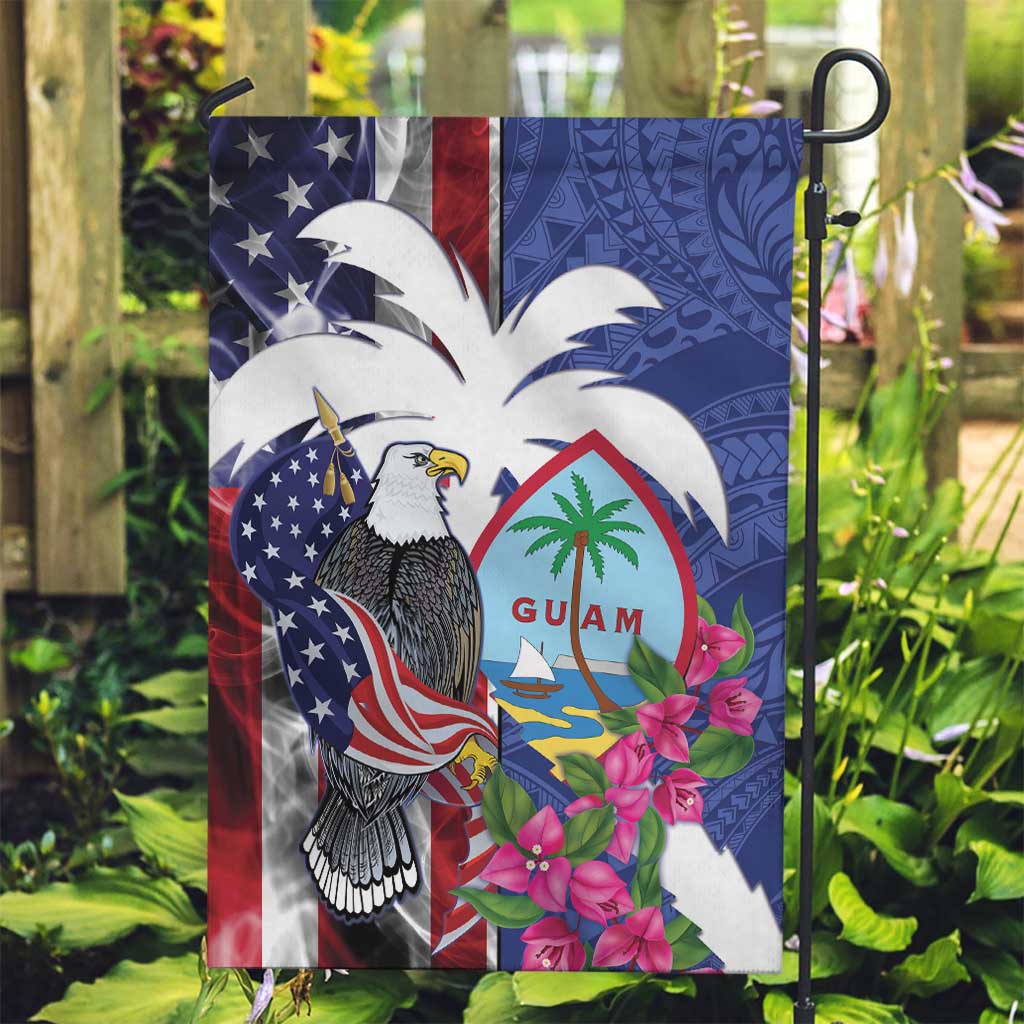 United States Guam Garden Flag USA Eagle Guahan Seal Bougainvillea LT14 Garden Flag Blue - Polynesian Pride