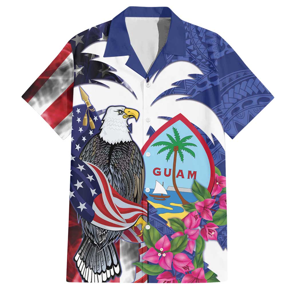 United States Guam Hawaiian Shirt USA Eagle Guahan Seal Bougainvillea - Polynesian Pride