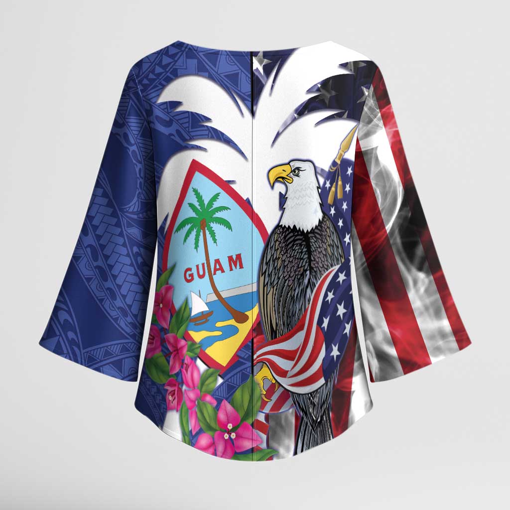 United States Guam Kimono Sleeve Blouse USA Eagle Guahan Seal Bougainvillea LT14 - Polynesian Pride