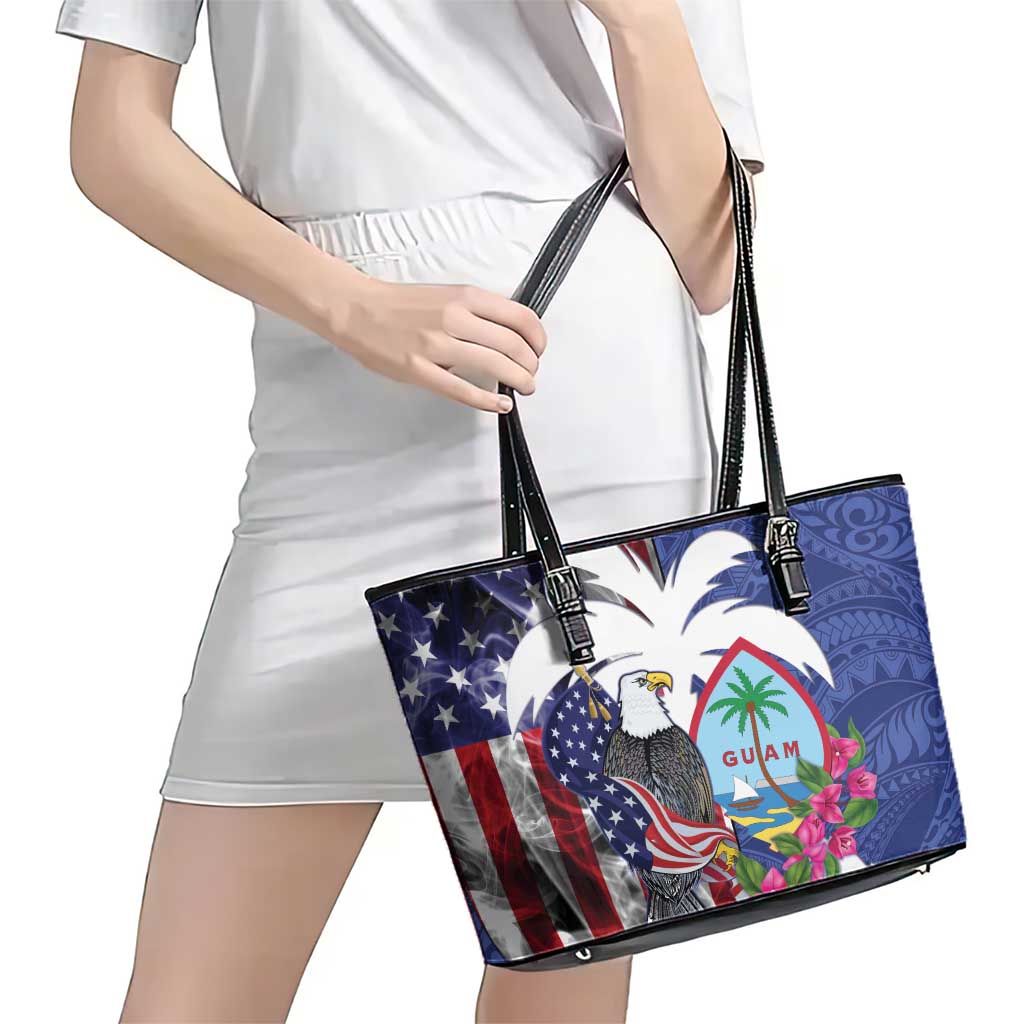United States Guam Leather Tote Bag USA Eagle Guahan Seal Bougainvillea - Polynesian Pride