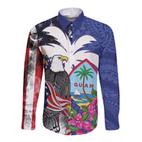United States Guam Long Sleeve Button Shirt USA Eagle Guahan Seal Bougainvillea LT14 Unisex Blue - Polynesian Pride