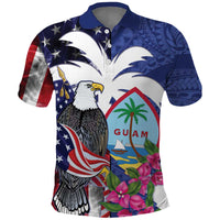 United States Guam Polo Shirt USA Eagle Guahan Seal Bougainvillea LT14 Blue - Polynesian Pride