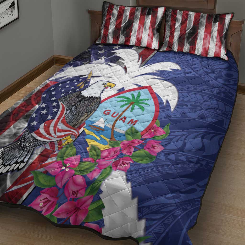 United States Guam Quilt Bed Set USA Eagle Guahan Seal Bougainvillea - Polynesian Pride