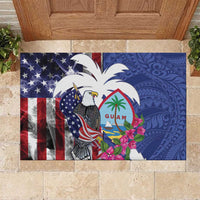 United States Guam Rubber Doormat USA Eagle Guahan Seal Bougainvillea LT14 Blue - Polynesian Pride