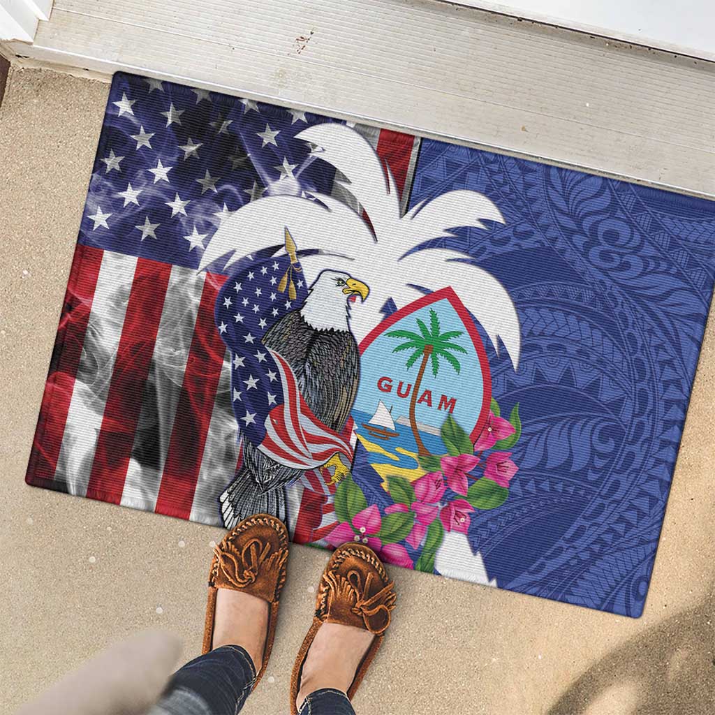 United States Guam Rubber Doormat USA Eagle Guahan Seal Bougainvillea LT14 - Polynesian Pride