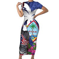 United States Guam Short Sleeve Bodycon Dress USA Eagle Guahan Seal Bougainvillea LT14 Long Dress Blue - Polynesian Pride
