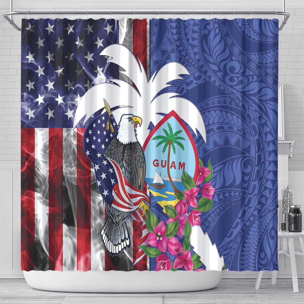 United States Guam Shower Curtain USA Eagle Guahan Seal Bougainvillea LT14 - Polynesian Pride
