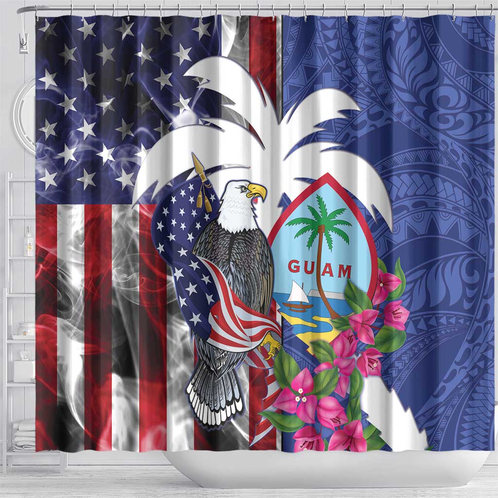 United States Guam Shower Curtain USA Eagle Guahan Seal Bougainvillea LT14 - Polynesian Pride