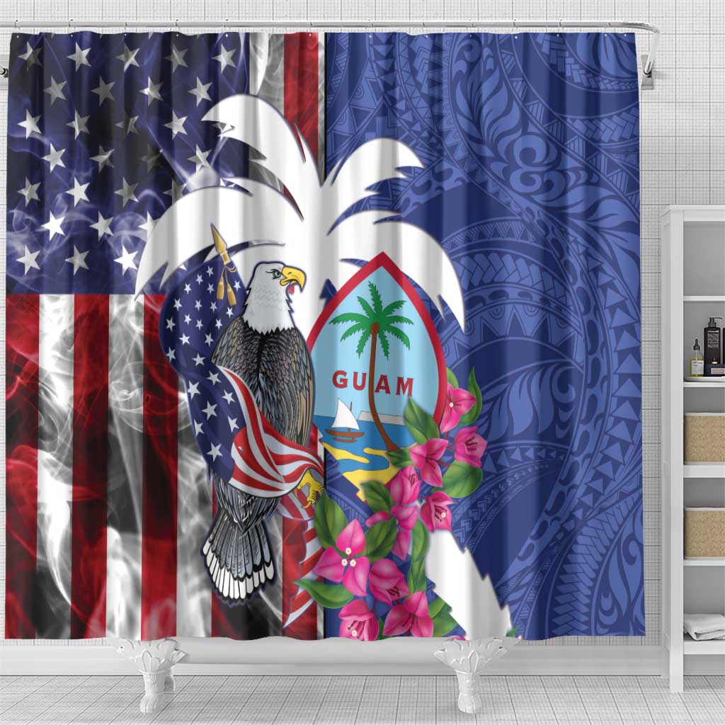 United States Guam Shower Curtain USA Eagle Guahan Seal Bougainvillea LT14 - Polynesian Pride