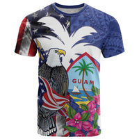 United States Guam T Shirt USA Eagle Guahan Seal Bougainvillea LT14 Blue - Polynesian Pride
