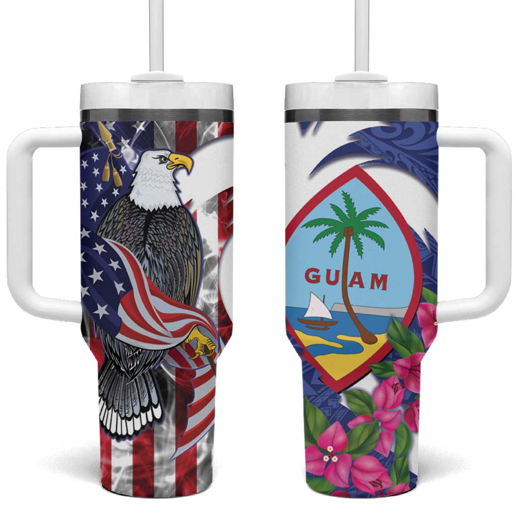 United States Guam Tumbler With Handle USA Eagle Guahan Seal Bougainvillea LT14 One Size: 40 oz Blue - Polynesian Pride