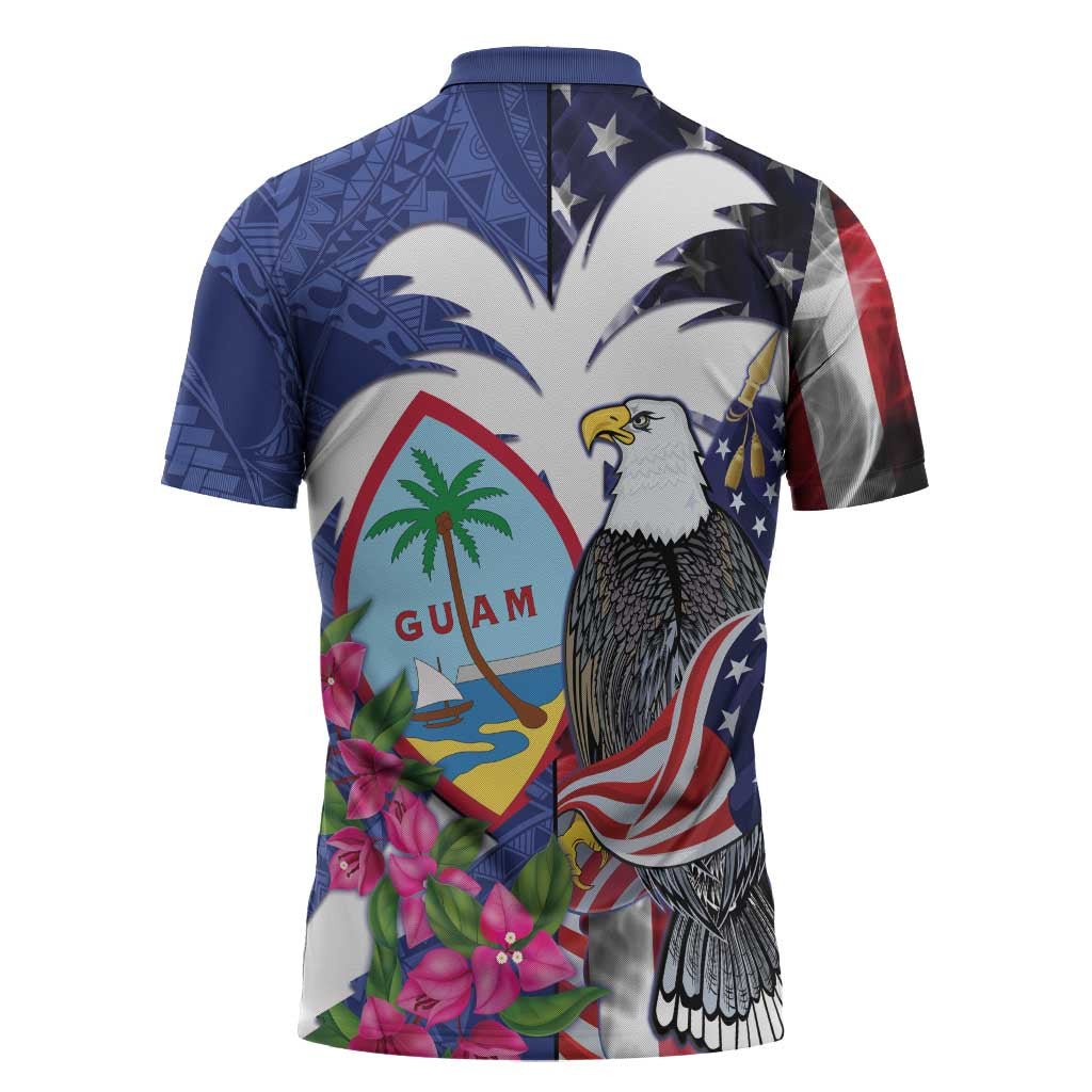 United States Guam Zipper Polo Shirt USA Eagle Guahan Seal Bougainvillea - Polynesian Pride