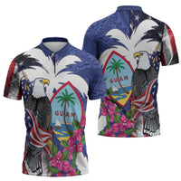 United States Guam Zipper Polo Shirt USA Eagle Guahan Seal Bougainvillea - Polynesian Pride