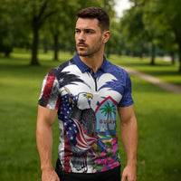 United States Guam Zipper Polo Shirt USA Eagle Guahan Seal Bougainvillea - Polynesian Pride