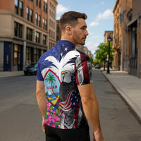 United States Guam Zipper Polo Shirt USA Eagle Guahan Seal Bougainvillea - Polynesian Pride