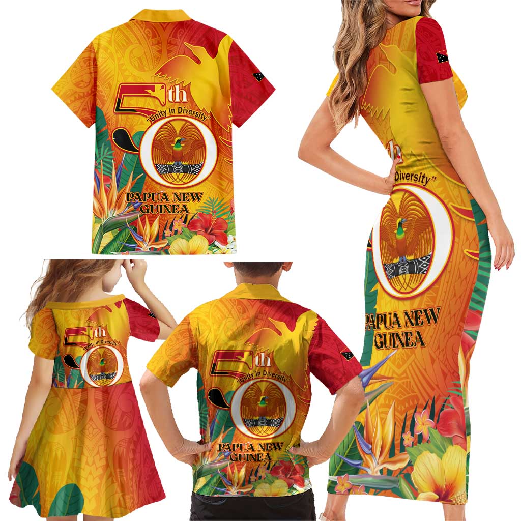 Papua New Guinea Independence Day Family Matching Short Sleeve Bodycon Dress and Hawaiian Shirt 50th Anniversary Unity in Diversity LT14 - Polynesian Pride