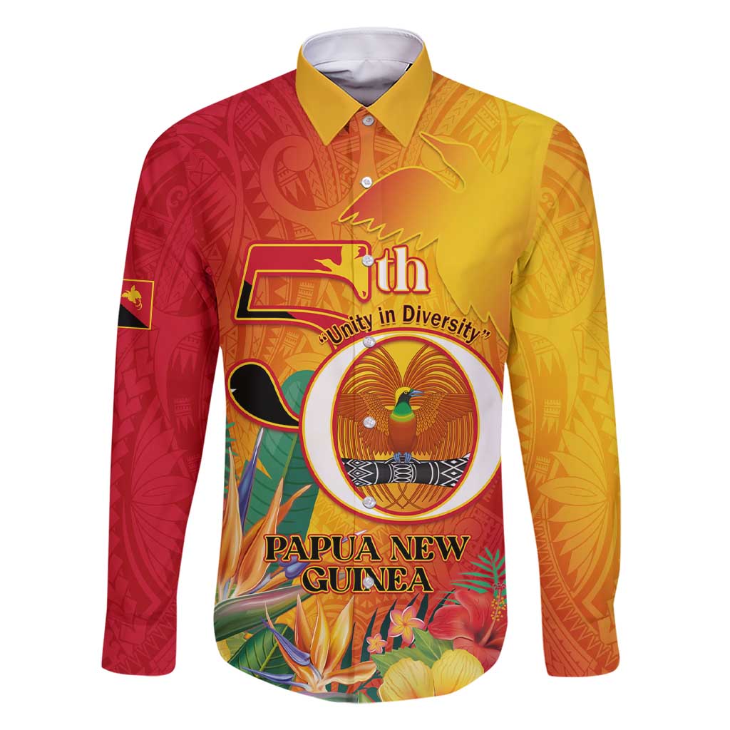 Papua New Guinea Independence Day Family Matching Short Sleeve Bodycon Dress and Hawaiian Shirt 50th Anniversary Unity in Diversity LT14 Dad's Shirt - Long Sleeve Red - Polynesian Pride