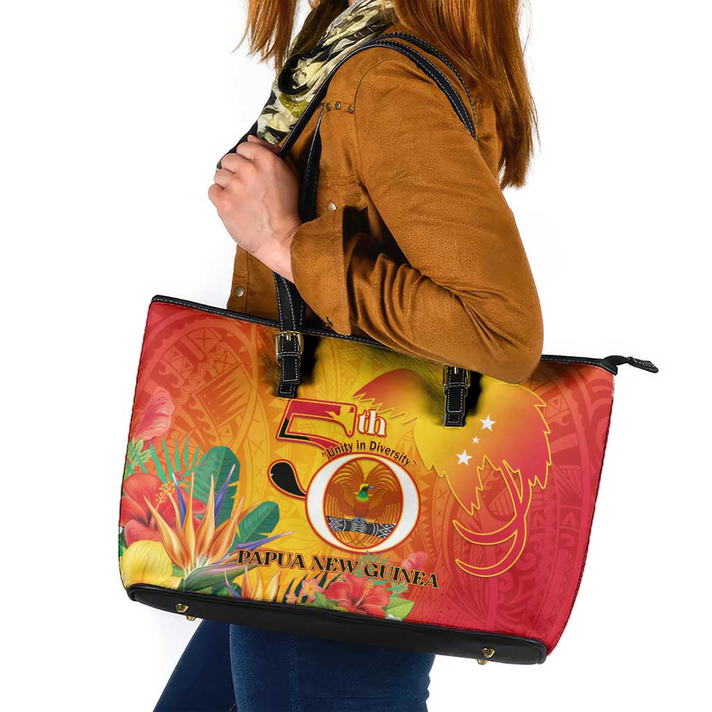 Papua New Guinea Independence Day Leather Tote Bag 50th Anniversary Unity in Diversity