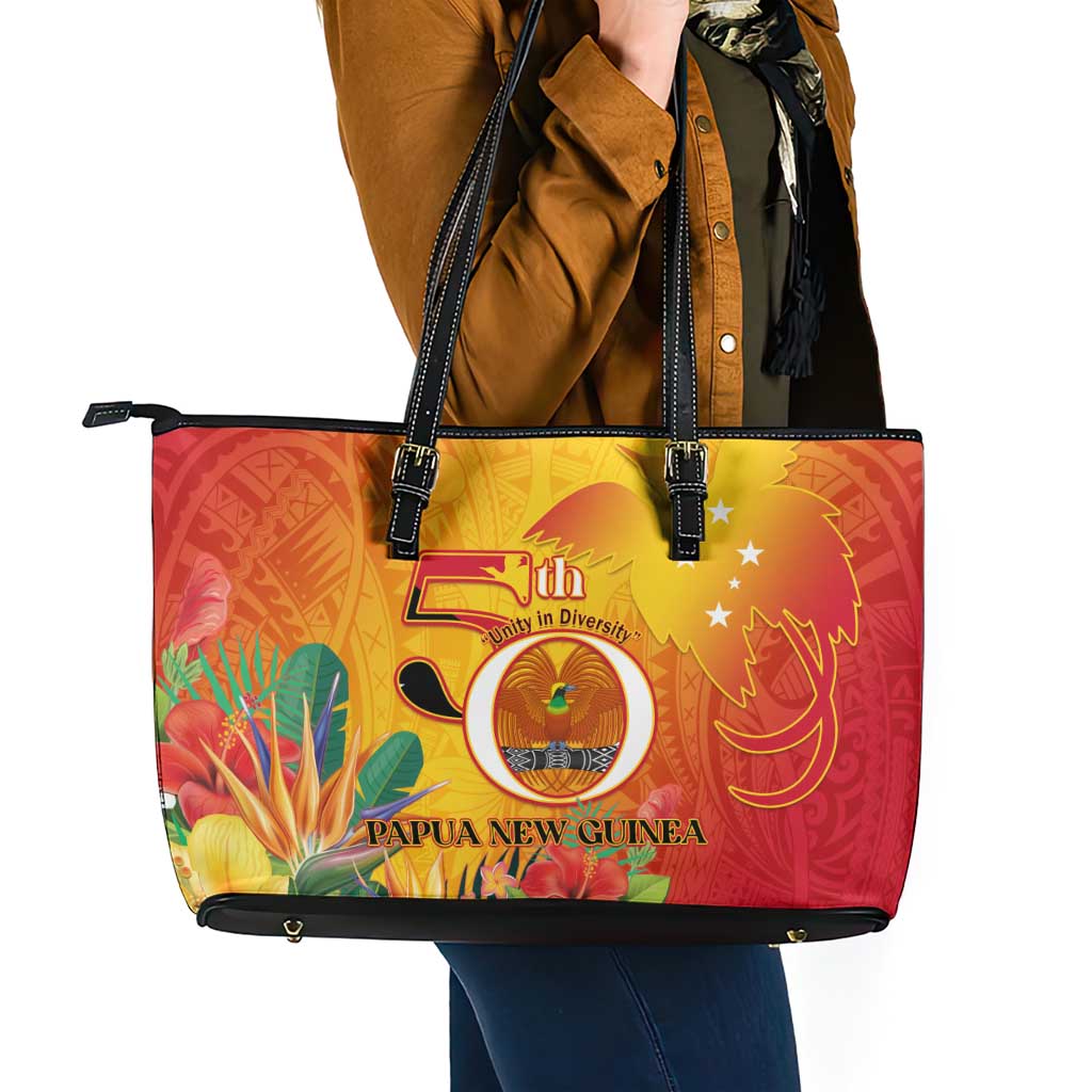Papua New Guinea Independence Day Leather Tote Bag 50th Anniversary Unity in Diversity LT14 - Polynesian Pride