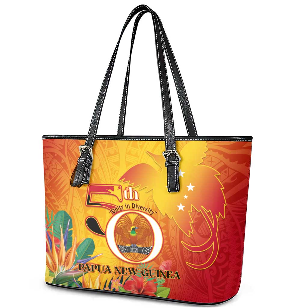Papua New Guinea Independence Day Leather Tote Bag 50th Anniversary Unity in Diversity LT14 - Polynesian Pride
