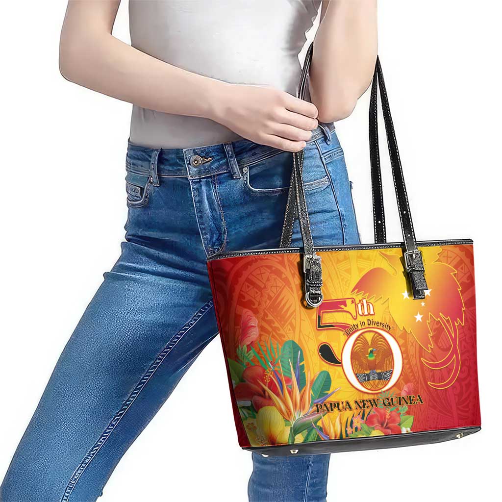 Papua New Guinea Independence Day Leather Tote Bag 50th Anniversary Unity in Diversity LT14 - Polynesian Pride