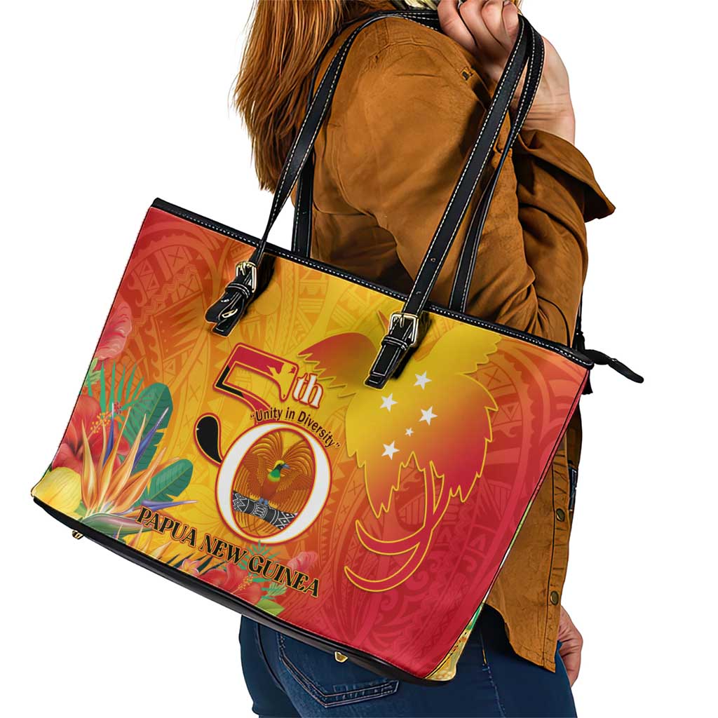 Papua New Guinea Independence Day Leather Tote Bag 50th Anniversary Unity in Diversity LT14 - Polynesian Pride