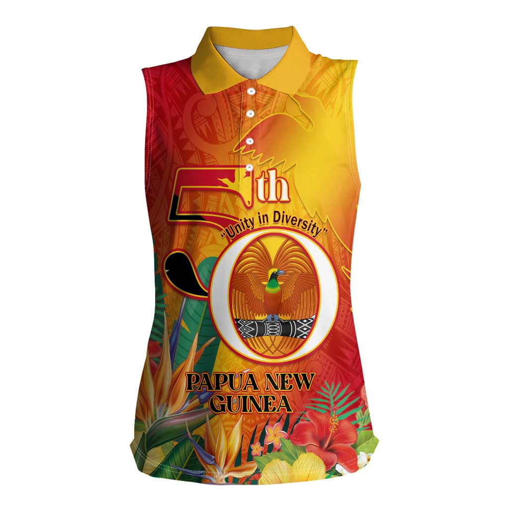 Papua New Guinea Independence Day Women Sleeveless Polo Shirt 50th Anniversary Unity in Diversity
