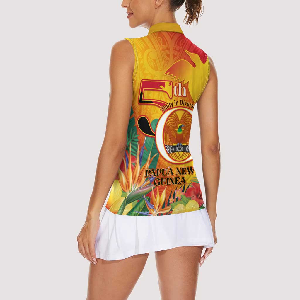 Papua New Guinea Independence Day Women Sleeveless Polo Shirt 50th Anniversary Unity in Diversity