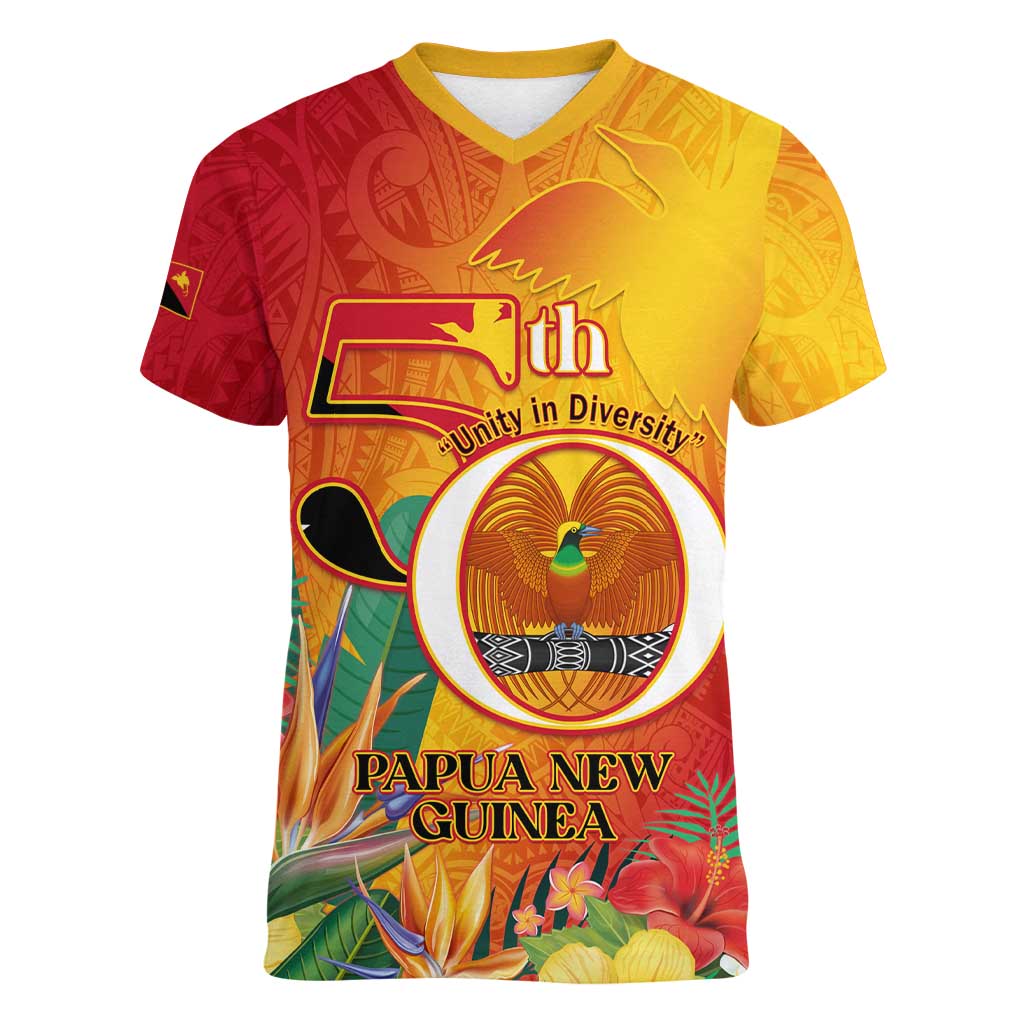 Papua New Guinea Independence Day Women V-Neck T-Shirt 50th Anniversary Unity in Diversity
