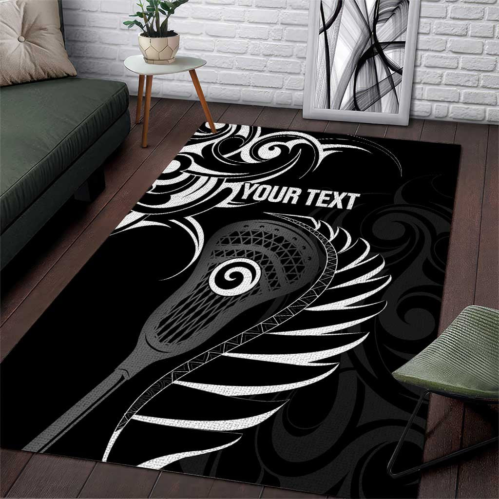 Personalised New Zealand Silver Fern Lacrosse Area Rug Aotearoa Maori Pattern