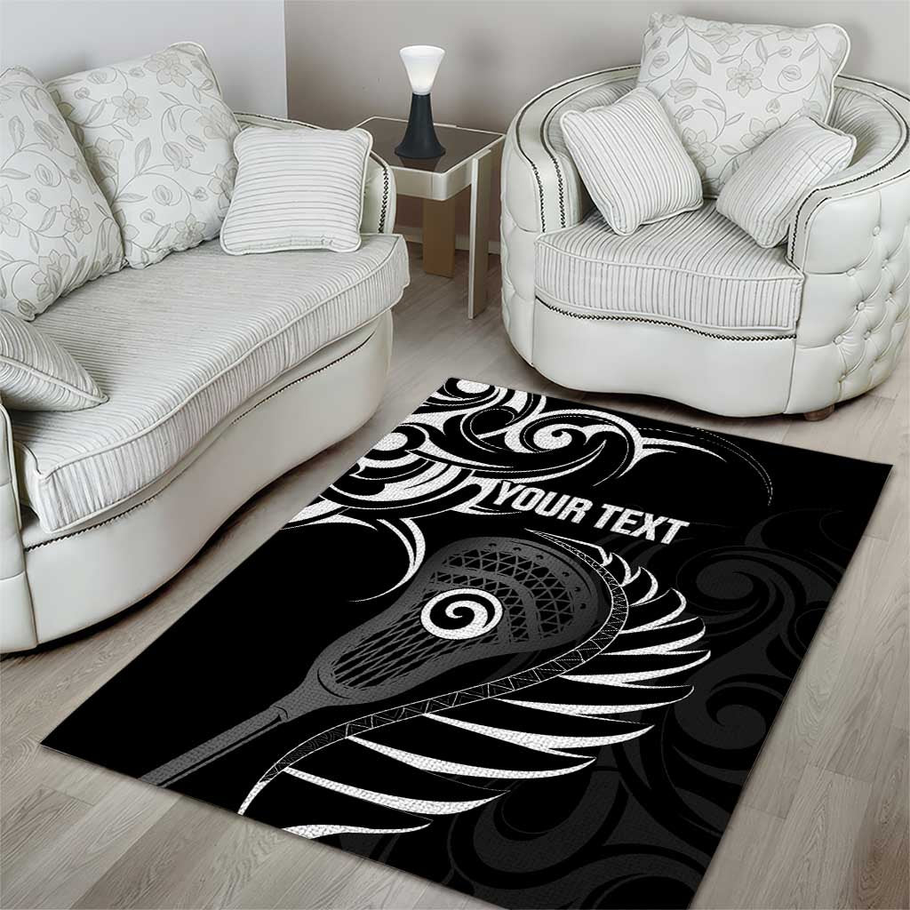Personalised New Zealand Silver Fern Lacrosse Area Rug Aotearoa Maori Pattern
