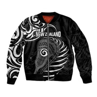 Personalised New Zealand Silver Fern Lacrosse Bomber Jacket Aotearoa Maori Pattern