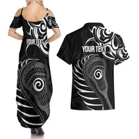 Personalised New Zealand Silver Fern Lacrosse Couples Matching Summer Maxi Dress and Hawaiian Shirt Aotearoa Maori Pattern LT14 - Polynesian Pride